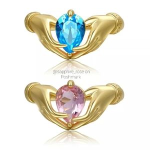 Mother's Rings Beautiful Hands Hold Pink / Blue CZ Mommy Mom to Be Pregnant Gift